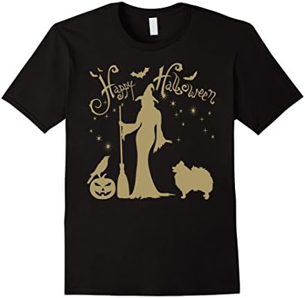 Men's Happy Halloween - Pomeranian and Lady Witch  Large Black