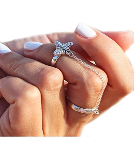 Samgo Women 1 Set Retro Punk Bee Knuckle Midi Finger Tip Stacking Rings (Silver)