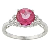 10k White Gold Round Pink Topaz and Diamond Ring (1/10 TDW)