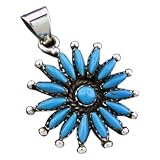 925 Silver Blue Reconstituted Turquoise Flower Pendant Hawaiian Jewelry