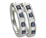 14K White Gold Sapphire and Diamond Hoop Earrings