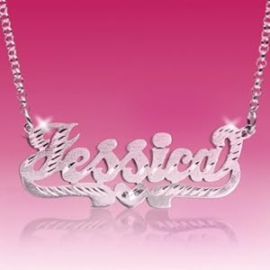 Personalized Sterling Silver Diamond Cut Finished Name Necklace with Heart Tale (FREE CHAIN+GIFTBOX+SHIP)
