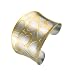 Stainless Steel and Gold Plated Heart Designed Wide Cuff Bracelet