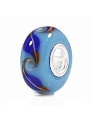 Blue Leaves Murano Lampwork Glass Bead Charm Solid 925 Sterling Silver Core Fits Pandora Trollbeads Chamilia European Charm Bracelet