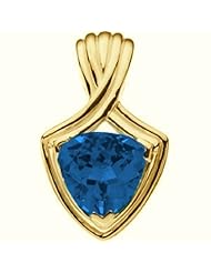 14K Yellow Gold Trillion Cut Chatham Created Sapphire Pendant -- LIFETIME WARRANTY