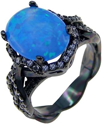 Blue Opal Stone Black Gold Filled Finger Ring Size 5/6/7/8/9/10/11 Fashion Jewelry Wedding Ring
