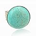 Simple Adjustable VTG Tibet Silver Plated Natural Turquoise Oval Finger Ring