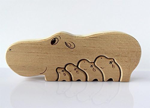 Wooden Puzzle Hippo Family Toy, Eco Friendly Natural Child Educational Game