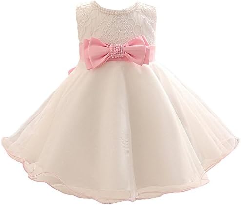 Asture Baby Bowknot Beading Tulle Flower Girl Pageant Princess Dress (70:(Age:0-6M), White )