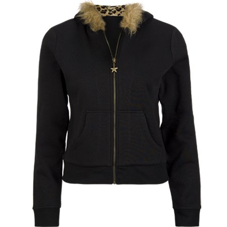 FULL TILT Leopard Fur Trim Hoodie - Black