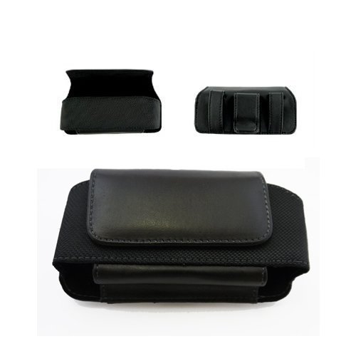 Premium High Quality Leather Horizontal Large Size Pouch Protective Carrying Cell Phone Case with Belt Clip and Belt Loops for AT&T Apple iPhone 4 16GB 32GB / iPhone 3G 8GB 16GB / 3GS 16GB 32GB (It will fit the cell phone already with a Rubber / Silicon Cover and it will fit OtterBox Defender Case/ Impact Case with iPhone 4 or 3G / 3GS into this Leather case) - Black