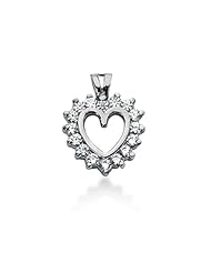 14K Gold Prong set Diamond Heart Pendant (0.48 cttw, F - G Color, SI2 Clarity)