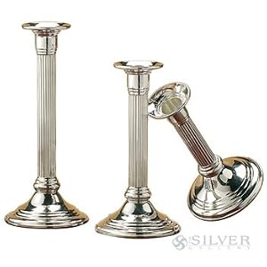 Empire Sterling Plain Border Fluted Column Candlestick - 8-1 4 by Empire Silver