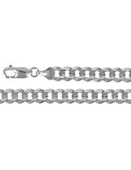 7mm 14K White Gold Solid Concave Curb Classic Link Chain Necklace with Secure Lobster Claw Lock Clasp - 24" inches