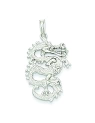 14K White Gold 3-D Chinese Dragon Pendant Jewelry