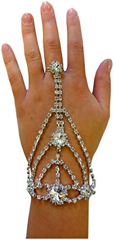 Flower Sparkly Diamante Silver Exotic Belly Dancer Eastern Princess Panja Bracelet