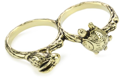 Beyond Rings Enchanted Hare and Tortoise Two Finger Ring, Size 6