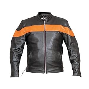Mens Motorcycle & Scooter jacket w Euro collar. Two tone black- orange w zipout liner and side lace