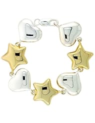 7 inch Sterling Silver 2-tone Hollow Bracelet Hearts and Stars, 7/8 inch wide