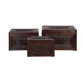 Set 3 Bamboo Lodge Wood Chest Trunks Boxes