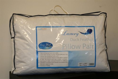 Homescapes - White Duck FEATHER Pillow PAIR - Department Store Quality - Anti Dust Mite - Wash at Home Range