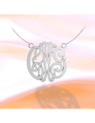 Monogram Necklace 1 inch Sterling Silver Handcrafted Cutout Personalized Initial Necklace - Made in USA