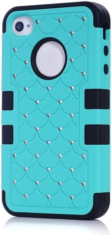 iPhone 4S Case, iPhone 4 Case, AUMI Dual Layer Hybrid Shockproof Gel Rhinestone Bling Armor Defender Case for Apple iPhone 4/4S