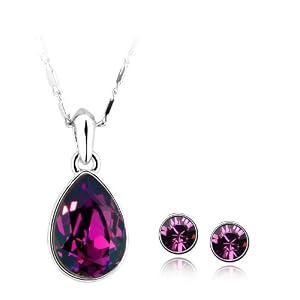 Parure Collier Goutte d'eau et Clous d'oreille en Cristal de Swarovski - Améthyste violet