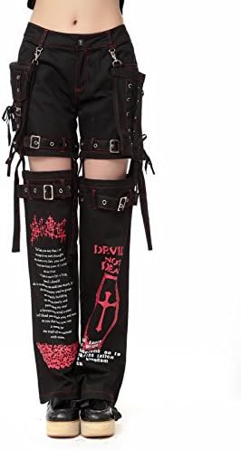 Blooms - Punk Gothic Skull Buckle Zipper Pants (X-Large, Black)