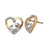 18K Yellow Gold Plated Sterling Silver Diamond MOM and Child Heart Earrings (0.02 cttw, I-J Color, I3 Clarity)