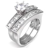 Cubic Zirconia Silver Wedding Ring Set - size 5