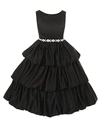 Girls Sleeveless Bubble Dress Organza/Polyester/Satin Belted Tiered   Ankle Length Flower-Girl Dress  With Rhinestones and Pearls