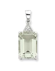 Sterling Silver Emerald-cut Green Amethyst & Diamond Pendant