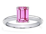 1.00 cts Created Pink Sapphire Emerald Cut Engagement Ring - 14kt White or Yellow Gold