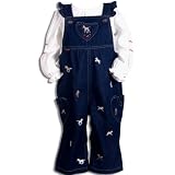 Le Top Playful Ponies Ivory Knit Shirt and Denim Overall Set with All-Over Ponies Embroidery,... by le top