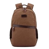 Men's Retro Canvas College Casual All Cotton 14' Laptop Computer Backpacks Travel Bag Pocket Coffe