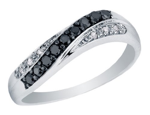 White and Black Diamond Ring 1/5 Carat (ctw) in 10K White Gold