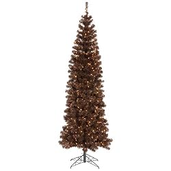 10' Pre-Lit Mocha Tinsel Pencil Artificial Christmas Tree- Clear Lights