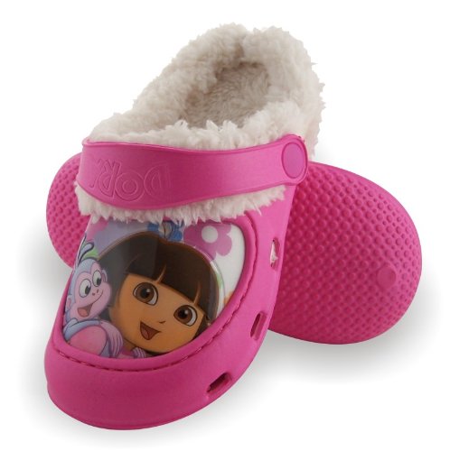 Dora the Explorer Fleece Lined Toddler Girls Clogs / Mule Hot Pink Shoes 5/6