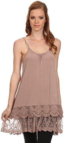 Solid Lovely Crochet Lace Layered Trim Crop Top Extender Cami Tank Top (3XL, Coffee)