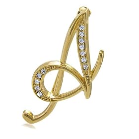 Gold Tone Initial Letter Brooch Pin - A - Ideal Gift For Mother, For Her, Birthday, Anniversary, Bridal, Wedding, Engagement