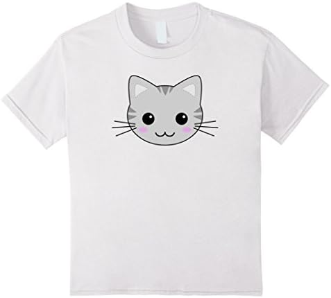 Cute Gray Cartoon Kawaii Tabby Cat Animal T-Shirt - Kids 6 - White
