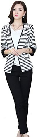 QinYing Women Plus Size Strips Pattern Casual Business Jacket Plus Size 2XL-6XL