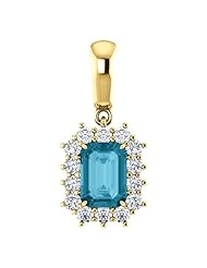 18K Yellow Gold 7.00x5.00mm Emerald Cut London Blue Topaz and Diamond Pendant -- LIFETIME WARRANTY