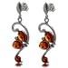 Certified Genuine Honey Amber and Sterling Silver Unusual Earrings