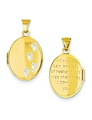 14K Yellow Gold Lords Footprints Locket Pendant Jewelry