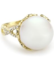 Katie Decker "Ivy" 18k Diamond and South Sea Pearl Ring, Size 7