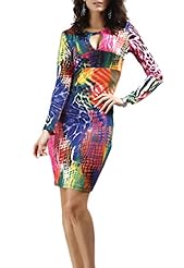 Sexy V-neck General Print Long Sleeves Polyester Wrap Bodycon Dress/Party Dress 