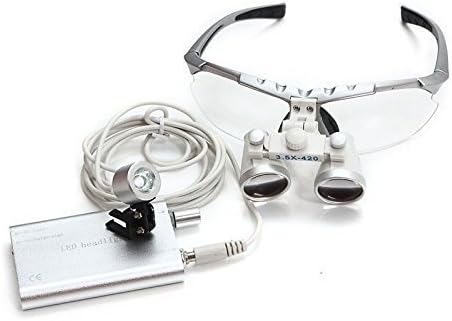 Chericare Dental Surgical Medical Binocular Loupes LED Head Light Lamp 3.5X 320mm Silver + Aluminum Box