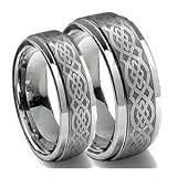 Men & Ladies 8MM/6MM Tungsten Carbide Wedding Band Ring Set w/Laser Etched Celtic Design (Available Sizes 4-14 Including Half Sizes)